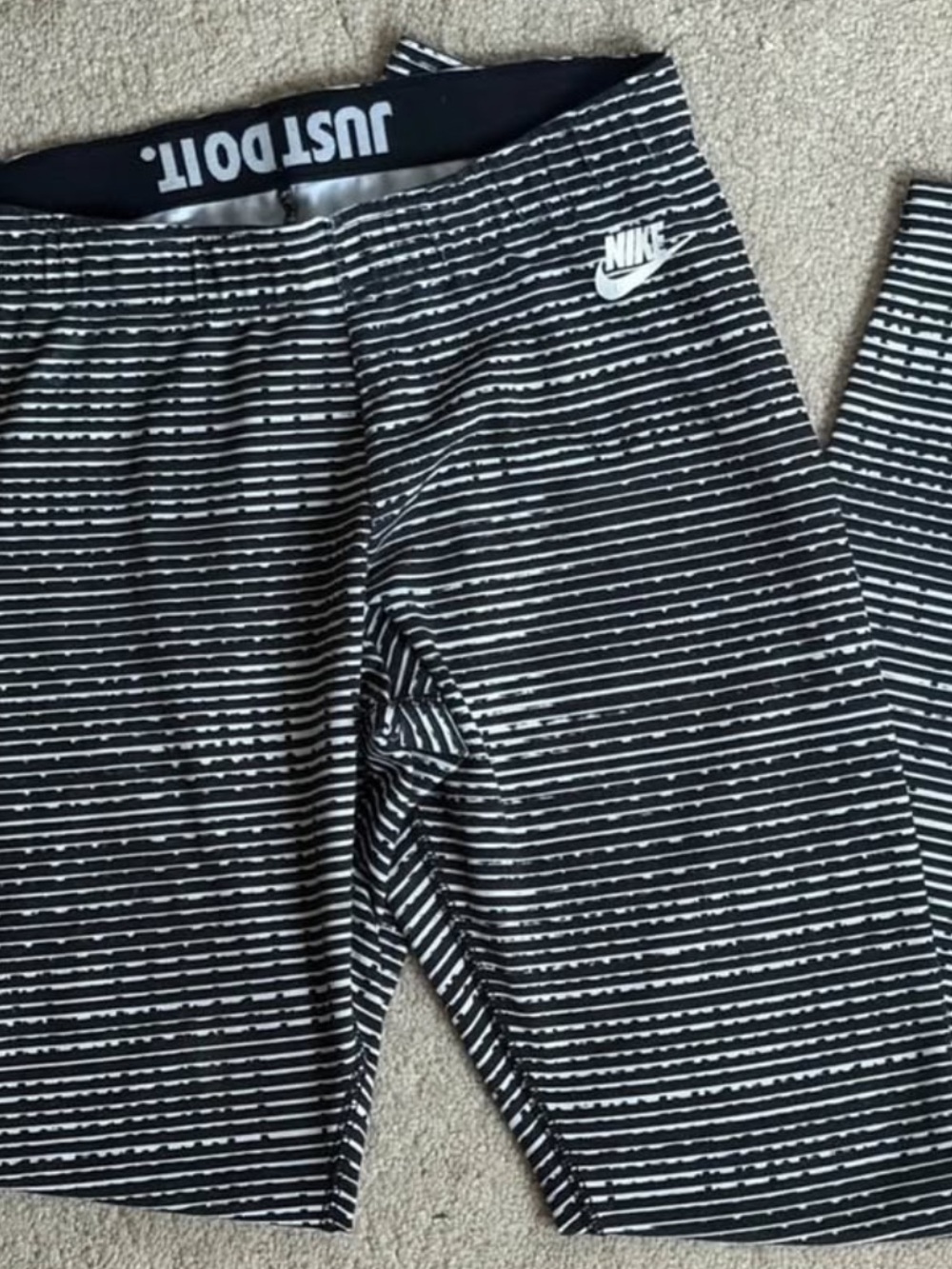 Nike Black & White Striped Leggings with Swoosh